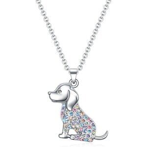 925 Sterling Silver Girls Rainbow Dog Birthstone Necklace For Cat Lover Women